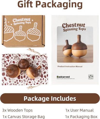 قمم الغزل الخشبية للأطفال الصغار Montessori Toy | 3 PCS قمم مصنوعة يدويًا ، توجيه الوالدين 18-36 مليون و 3+ اللعب المستقل ، سلس وآمن ، جاهز للهدية | dadcarved in Kuwait