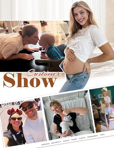 Ekouaer Women's Maternity Shirts Short Sleeve Pregnancy Tops Blouses Split Side Casual Crewneck Pregnant Tunic Tee in Kuwait