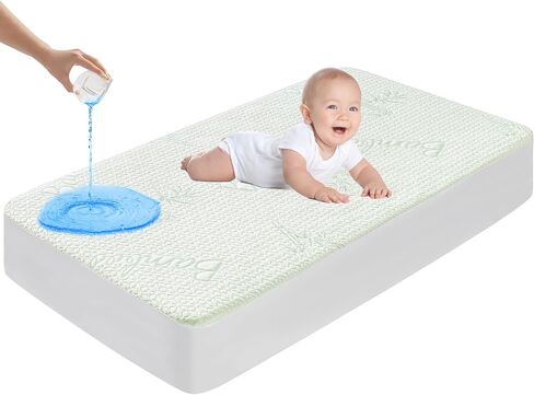 GOONIK Waterproof Crib Mattress Protector, Breathable Crib Mattress Pad Cover for Baby Mattress with 4-13 inches Deep Pocket in Saudi Arabia