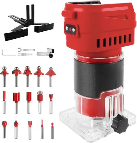 Cordless Router Compatible With Milwaukee M18 Battery, 6-Speed, 30,000 RPM, 850W Brushless Handheld Palm Routers Woodworking Hand Edge Trimmer with 15 PCS 1/4" Router Bits Set (No Battery) in Kuwait