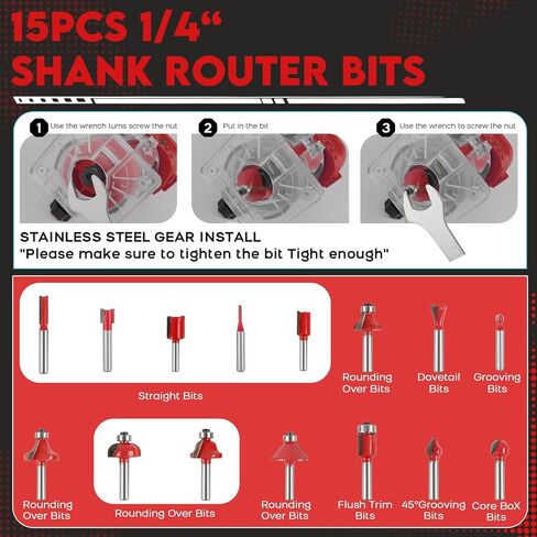 Cordless Router Compatible With Milwaukee M18 Battery, 6-Speed, 30,000 RPM, 850W Brushless Handheld Palm Routers Woodworking Hand Edge Trimmer with 15 PCS 1/4" Router Bits Set (No Battery) in Kuwait