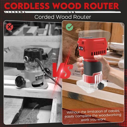Cordless Router Compatible With Milwaukee M18 Battery, 6-Speed, 30,000 RPM, 850W Brushless Handheld Palm Routers Woodworking Hand Edge Trimmer with 15 PCS 1/4" Router Bits Set (No Battery) in Kuwait