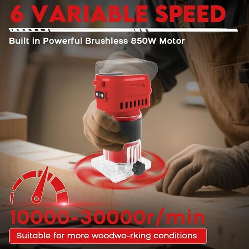 Cordless Router Compatible With Milwaukee M18 Battery, 6-Speed, 30,000 RPM, 850W Brushless Handheld Palm Routers Woodworking Hand Edge Trimmer with 15 PCS 1/4" Router Bits Set (No Battery) in Kuwait
