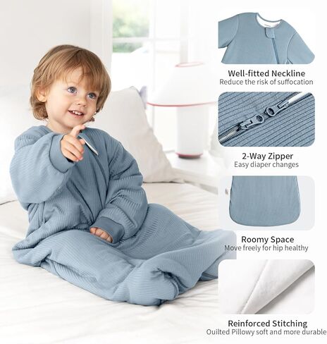 رايون مصنوعة من كيس النوم الخيزران 18-24 شهرًا 1.5 TOG Long Sleeve Winter Sleep Sack 2T Baby Beabense مع حقيبة نوم سحاب ثنائية الاتجاه للأطفال طفل صغير in Kuwait