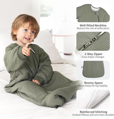 رايون مصنوعة من كيس النوم الخيزران 18-24 شهرًا 1.5 TOG Long Sleeve Winter Sleep Sack 2T Baby Beabense مع حقيبة نوم سحاب ثنائية الاتجاه للأطفال طفل صغير in Kuwait