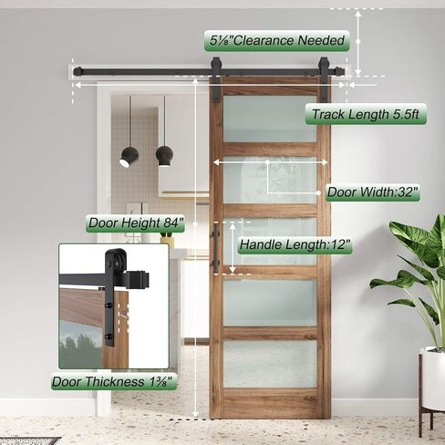 Fredbeck Double 32x84 Frosted Glass Barn Doors 64x84 والأجهزة المدرجة in Saudi Arabia