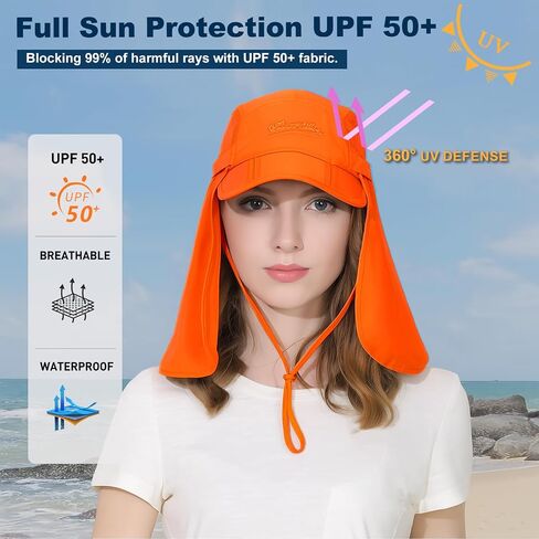Surblue الرقبة الوجه رفرف قبعة في الهواء الطلق حماية من الأشعة فوق البنفسجية قبعات الشمس قبعة الصيد التجفيف السريع UPF50+ in Kuwait