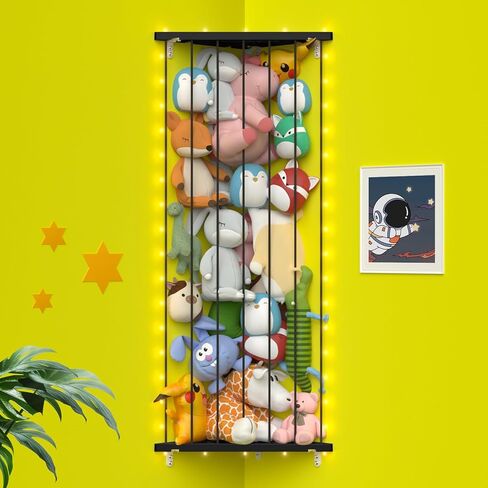 Corner Stuffed Animal Storage Net - Stuffed Animals Holder with Lights - Plush Organizer Hanging Stuffed Animal Hammock for Kids Room Playroom Bedroom Nursery Decro in Kuwait