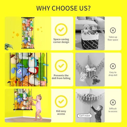 Corner Stuffed Animal Storage Net - Stuffed Animals Holder with Lights - Plush Organizer Hanging Stuffed Animal Hammock for Kids Room Playroom Bedroom Nursery Decro in Kuwait