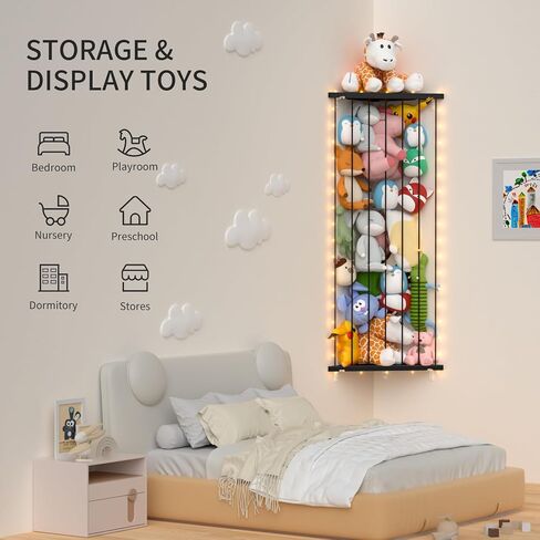 Corner Stuffed Animal Storage Net - Stuffed Animals Holder with Lights - Plush Organizer Hanging Stuffed Animal Hammock for Kids Room Playroom Bedroom Nursery Decro in Kuwait