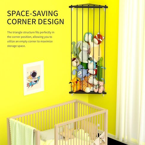 Corner Stuffed Animal Storage Net - Stuffed Animals Holder with Lights - Plush Organizer Hanging Stuffed Animal Hammock for Kids Room Playroom Bedroom Nursery Decro in Kuwait
