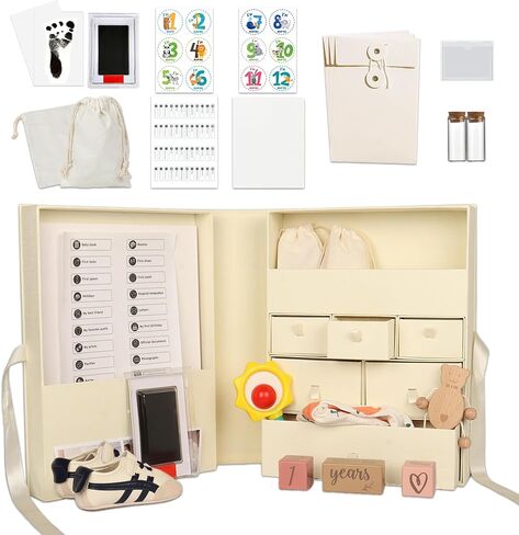 Memory Box for Kids,Baby Keepsake Box, Large Memory Box with Lids 8 Additional Items Neutral Minimalist Newborn Keepsake Box for Baby Girl & Boy,Gift for Baby Shower, Expecting Moms（Light Yellow） in Saudi Arabia