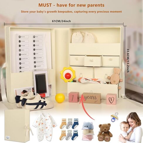 Memory Box for Kids,Baby Keepsake Box, Large Memory Box with Lids 8 Additional Items Neutral Minimalist Newborn Keepsake Box for Baby Girl & Boy,Gift for Baby Shower, Expecting Moms（Light Yellow） in Saudi Arabia
