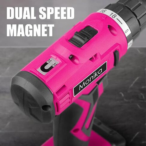 Monika 12V Pink Lithium Cordless Drill Bit Set Kits Screw Bits Sockets 18+1 Torque Setting, LED Light, Electric Power Drill Driver for Home, Office DIY and Wall Drilling, Wood, Metal W/Battery in Saudi Arabia