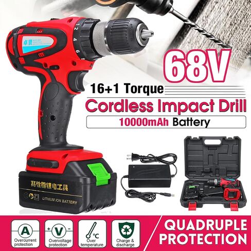 68V 10Ah Cordless Rechargeable Electric Drill 2 Speed Heavy Duty Torque Power Drills in Saudi Arabia
