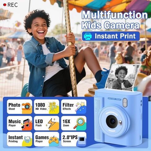 Upgrade Kids Camera Instant Print for Ages 3-12, Portable Instant Print Camera with HD Digital Video, Perfect Christmas Birthday Gift for Boys & Girls, Includes 32GB SD Card - Purple in Saudi Arabia