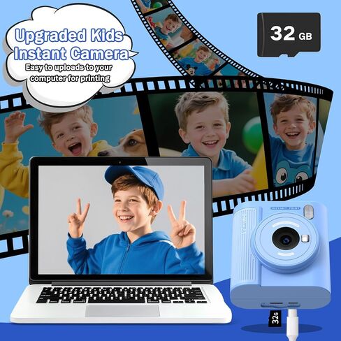 Upgrade Kids Camera Instant Print for Ages 3-12, Portable Instant Print Camera with HD Digital Video, Perfect Christmas Birthday Gift for Boys & Girls, Includes 32GB SD Card - Purple in Saudi Arabia
