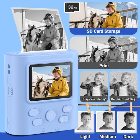 Upgrade Kids Camera Instant Print for Ages 3-12, Portable Instant Print Camera with HD Digital Video, Perfect Christmas Birthday Gift for Boys & Girls, Includes 32GB SD Card - Purple in Saudi Arabia