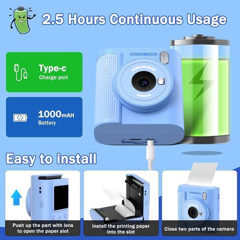 Upgrade Kids Camera Instant Print for Ages 3-12, Portable Instant Print Camera with HD Digital Video, Perfect Christmas Birthday Gift for Boys & Girls, Includes 32GB SD Card - Purple in Saudi Arabia