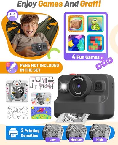 Kids Camera Instant Print, Christmas Birthday Gifts for 3-12 Year Old Boys Girls, 2.4in Screen 1080P Kids Digital Camera Toys for Kids Age 3 4 5 6 7 8 9 10 with 3 Rolls Print Paper 32G Card in Kuwait