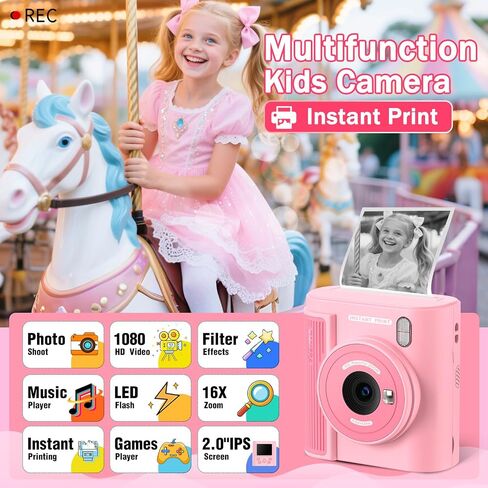 Upgrade Kids Camera Instant Print for Ages 3-12, Portable Instant Print Camera with HD Digital Video, Perfect Christmas Birthday Gift for Boys & Girls, Includes 32GB SD Card - Purple in Saudi Arabia