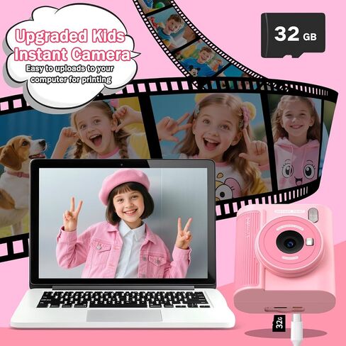Upgrade Kids Camera Instant Print for Ages 3-12, Portable Instant Print Camera with HD Digital Video, Perfect Christmas Birthday Gift for Boys & Girls, Includes 32GB SD Card - Purple in Saudi Arabia