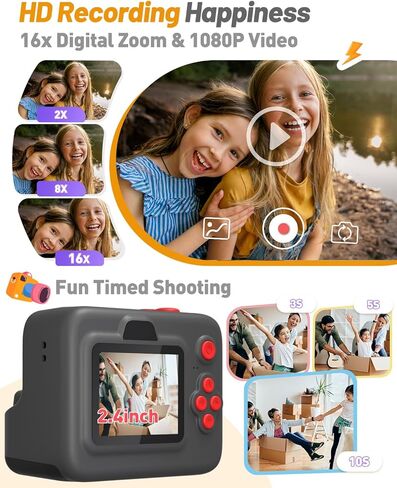 Kids Camera Instant Print, Christmas Birthday Gifts for 3-12 Year Old Boys Girls, 2.4in Screen 1080P Kids Digital Camera Toys for Kids Age 3 4 5 6 7 8 9 10 with 3 Rolls Print Paper 32G Card in Kuwait