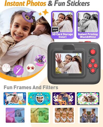 Kids Camera Instant Print, Christmas Birthday Gifts for 3-12 Year Old Boys Girls, 2.4in Screen 1080P Kids Digital Camera Toys for Kids Age 3 4 5 6 7 8 9 10 with 3 Rolls Print Paper 32G Card in Kuwait