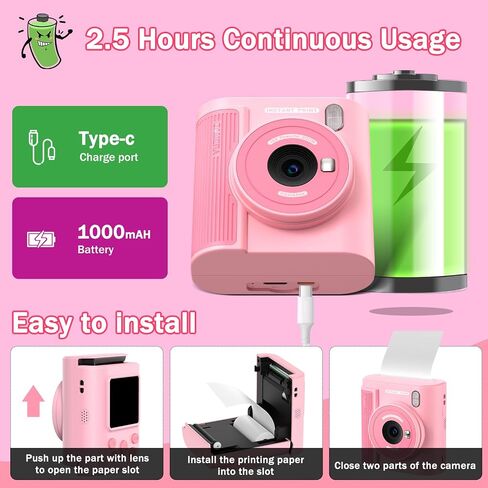 Upgrade Kids Camera Instant Print for Ages 3-12, Portable Instant Print Camera with HD Digital Video, Perfect Christmas Birthday Gift for Boys & Girls, Includes 32GB SD Card - Purple in Saudi Arabia