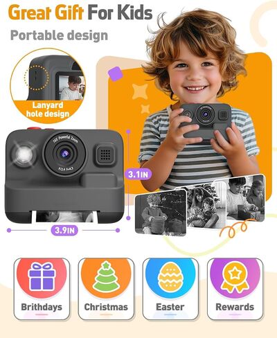 Kids Camera Instant Print, Christmas Birthday Gifts for 3-12 Year Old Boys Girls, 2.4in Screen 1080P Kids Digital Camera Toys for Kids Age 3 4 5 6 7 8 9 10 with 3 Rolls Print Paper 32G Card in Kuwait