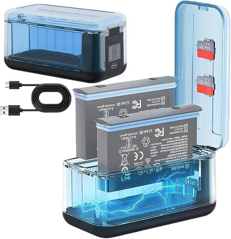 Fast Battery Charger for Insta 360 X5, Intelligent Two-Way Fast Charger Hub, Dual Fast Charging Case, Digital Display Charger with Misro SD Card Slots/Charging Cable in Saudi Arabia
