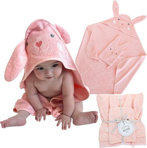 Hooded Baby Towel with Mitt - Ultra Soft Plush Bath Essential for Newborn, Infant & Toddler - Premium 30x30 Inch Large Absorbent Baby Bath Towels with Hood for Boys & Girls (Happy Dino) in Saudi Arabia