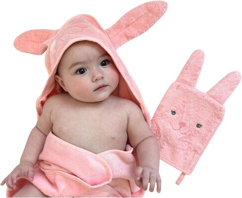Hooded Baby Towel with Mitt - Ultra Soft Plush Bath Essential for Newborn, Infant & Toddler - Premium 30x30 Inch Large Absorbent Baby Bath Towels with Hood for Boys & Girls (Happy Dino) in Saudi Arabia