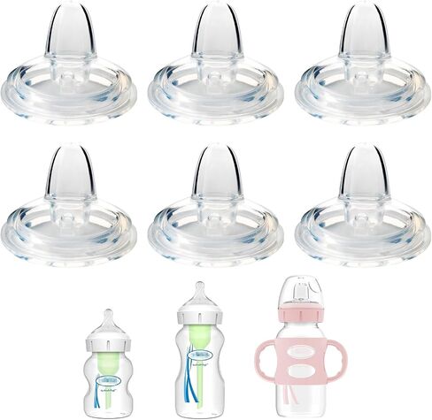 Sippy Nipple for Dr. Brown's Wide-Neck Baby Bottles & Sippy Spout Bottles, Soft 100% Silicone Baby Bottle Sippy Straw Nipple, 6m+,Variable Flow, 4 Count in Saudi Arabia