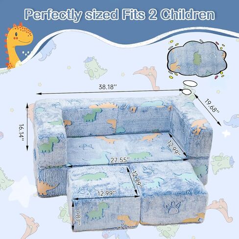 Lamerge Toddler Couch Glow في The Dark Toddler ، قم بطي الأريكة في غرفة اللعب ، والطفل القابل للتحويل ، طي الرغوة والوسادة الأرضية لغرفة النوم (الرمادي+كرة القدم) in Kuwait