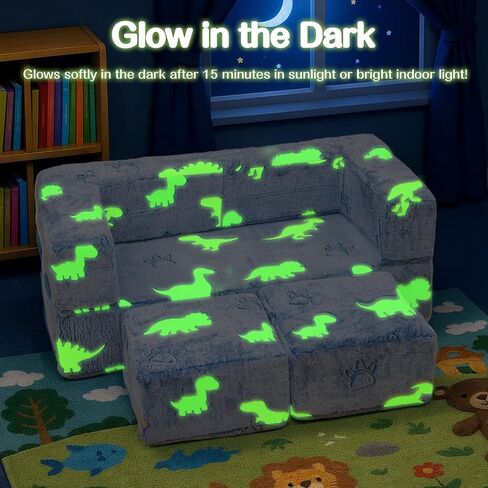 Lamerge Toddler Couch Glow في The Dark Toddler ، قم بطي الأريكة في غرفة اللعب ، والطفل القابل للتحويل ، طي الرغوة والوسادة الأرضية لغرفة النوم (الرمادي+كرة القدم) in Kuwait