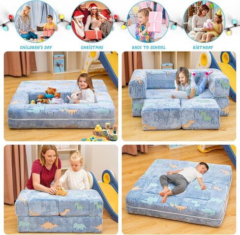 Lamerge Toddler Couch Glow في The Dark Toddler ، قم بطي الأريكة في غرفة اللعب ، والطفل القابل للتحويل ، طي الرغوة والوسادة الأرضية لغرفة النوم (الرمادي+كرة القدم) in Kuwait