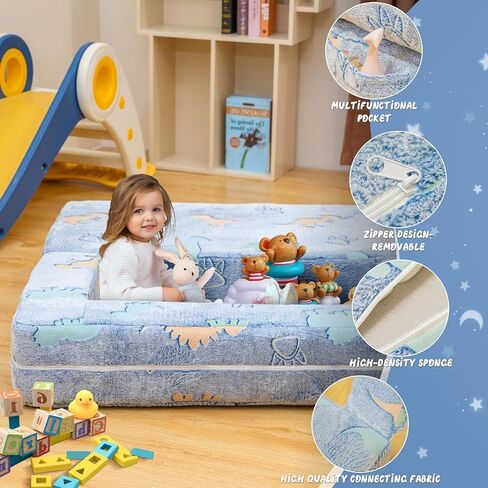 Lamerge Toddler Couch Glow في The Dark Toddler ، قم بطي الأريكة في غرفة اللعب ، والطفل القابل للتحويل ، طي الرغوة والوسادة الأرضية لغرفة النوم (الرمادي+كرة القدم) in Kuwait