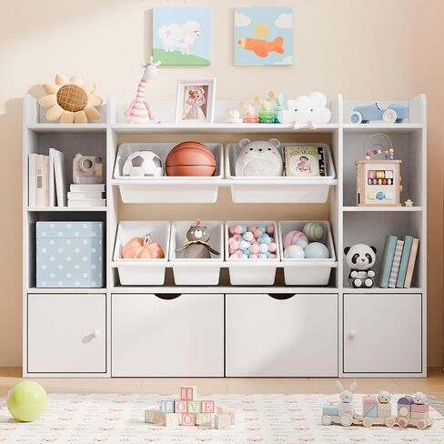 Xilingol Kids Toy Storage Organizer W/6 Removable Toy Bins, 4-Tier Toy Organizers W/6 Storage Cubbies and 2 Movable Drawers, Kid Bookshelf and Toy Storage for Playroom, Bedroom, Kids Room (Multicolor) in Kuwait