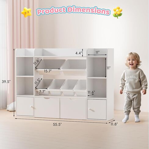Xilingol Kids Toy Storage Organizer W/6 Removable Toy Bins, 4-Tier Toy Organizers W/6 Storage Cubbies and 2 Movable Drawers, Kid Bookshelf and Toy Storage for Playroom, Bedroom, Kids Room (Multicolor) in Kuwait