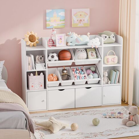 Xilingol Kids Toy Storage Organizer W/6 Removable Toy Bins, 4-Tier Toy Organizers W/6 Storage Cubbies and 2 Movable Drawers, Kid Bookshelf and Toy Storage for Playroom, Bedroom, Kids Room (Multicolor) in Kuwait