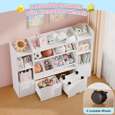 Xilingol Kids Toy Storage Organizer W/6 Removable Toy Bins, 4-Tier Toy Organizers W/6 Storage Cubbies and 2 Movable Drawers, Kid Bookshelf and Toy Storage for Playroom, Bedroom, Kids Room (Multicolor) in Kuwait