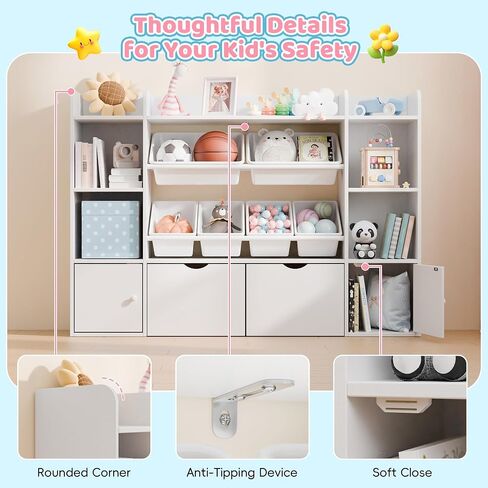 Xilingol Kids Toy Storage Organizer W/6 Removable Toy Bins, 4-Tier Toy Organizers W/6 Storage Cubbies and 2 Movable Drawers, Kid Bookshelf and Toy Storage for Playroom, Bedroom, Kids Room (Multicolor) in Kuwait
