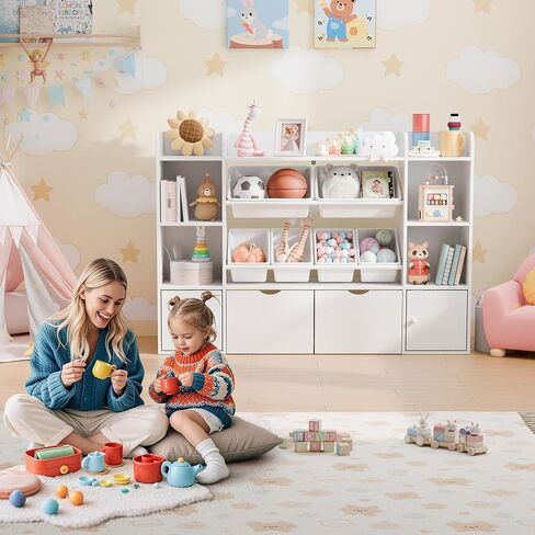 Xilingol Kids Toy Storage Organizer W/6 Removable Toy Bins, 4-Tier Toy Organizers W/6 Storage Cubbies and 2 Movable Drawers, Kid Bookshelf and Toy Storage for Playroom, Bedroom, Kids Room (Multicolor) in Kuwait