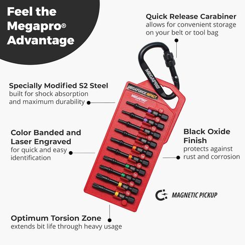 Megapro Megaforce Impact Bits | تعديل خصيص S2 الصلب | الالتقاط المغناطيسي | الانتهاء من أكسيد الأسود (Torx متنوعة) in Kuwait