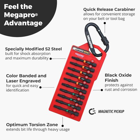 Megapro Megaforce Impact Bits | تعديل خصيص S2 الصلب | الالتقاط المغناطيسي | الانتهاء من أكسيد الأسود (Torx متنوعة) in Kuwait