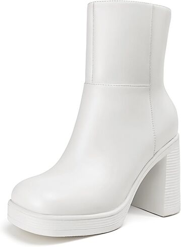 Athlefit Women's Platform Ankle Boots High Chunky Block Heel Square Toe Boots Fashion Dress Heeled Booties in Saudi Arabia