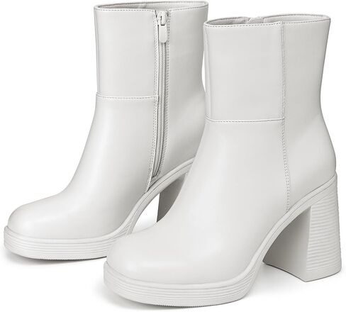 Athlefit Women's Platform Ankle Boots High Chunky Block Heel Square Toe Boots Fashion Dress Heeled Booties in Saudi Arabia