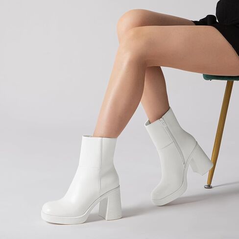 Athlefit Women's Platform Ankle Boots High Chunky Block Heel Square Toe Boots Fashion Dress Heeled Booties in Saudi Arabia