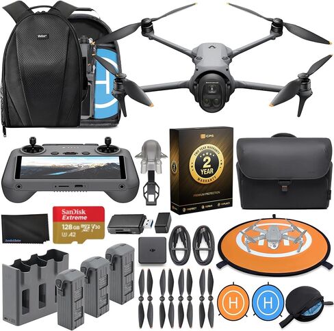 DJI Mavic 4 Pro Drone Fly More Combo 6K60 HDR ، 100MP ، 51 MIN MAX TIME ، Range 18.6 Mile ، ActiveTrack 360 Thinking/Oper Tracking ، حزمة تجنب متعددة الاتجاهات مع ذاكرة 128 جيجابايت ، ضمان CPS لمدة عامين ، Backdle It Cloth Cloth + More More in Kuwait